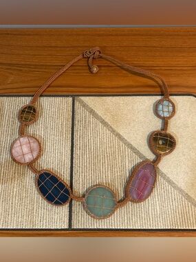 Handmade Multicolor Agate Women’s Necklace - Brown Cord